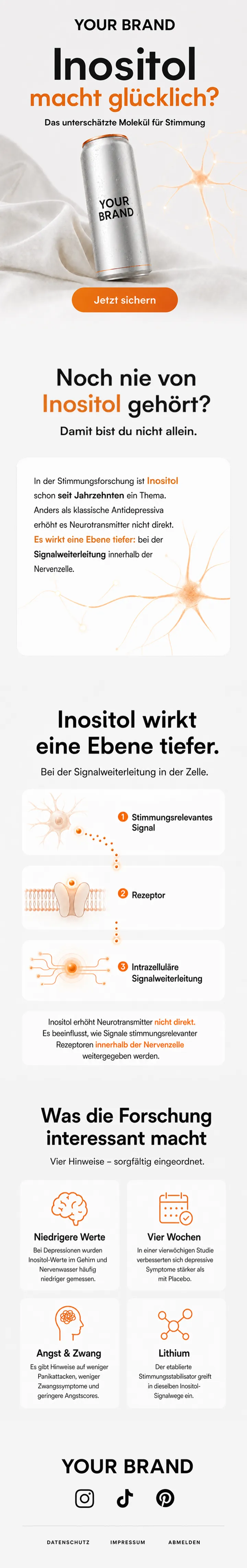 Komplette Beispiel-E-Mail: helle Infografik-Kampagne über den Stoff Inositol